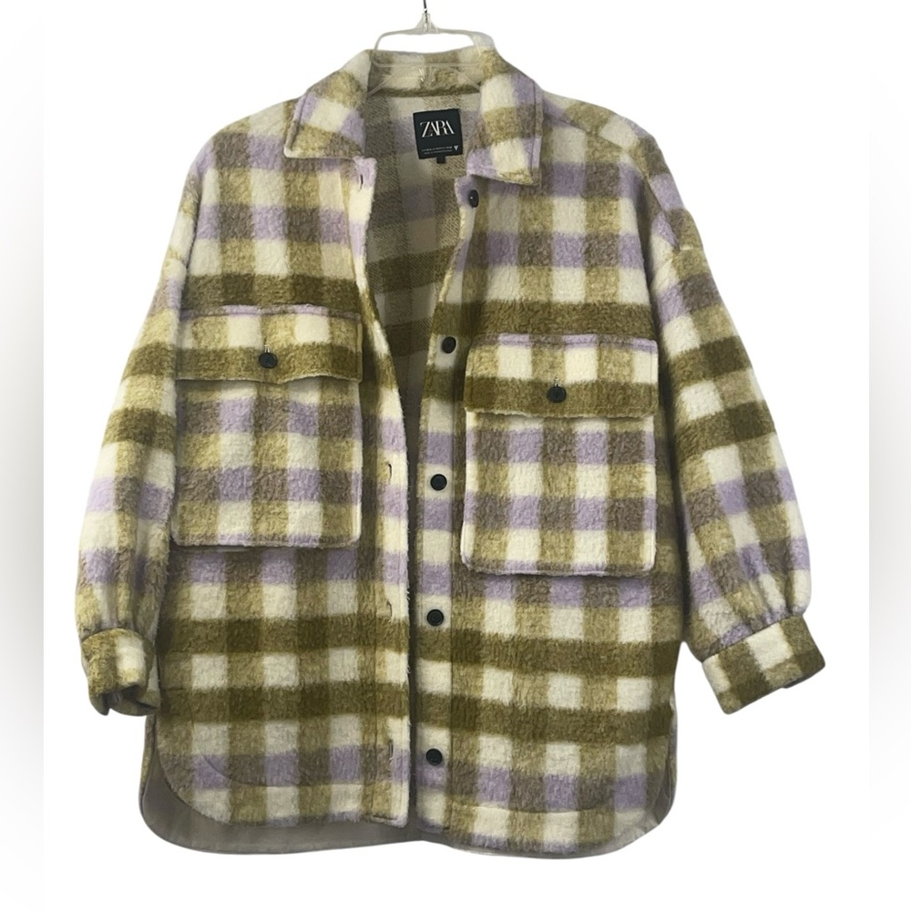 Zara oversized Shacket, size XS plaid wool blend. GUC